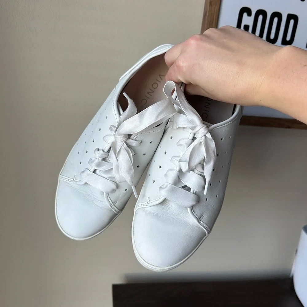 Vionic Keke Leather Sneakers Ribbon Laces in White - Picture 2 of 10